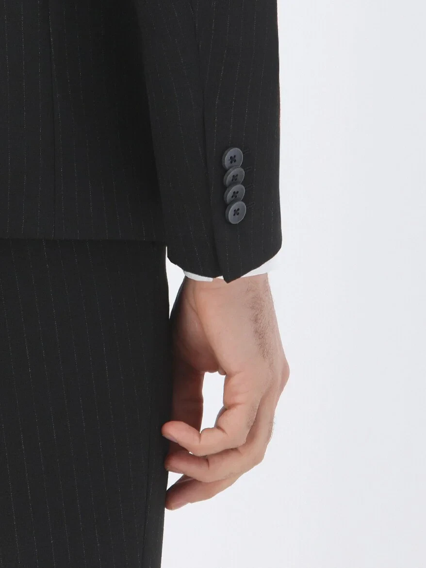 Black Striped Regular Fit Suit - 5