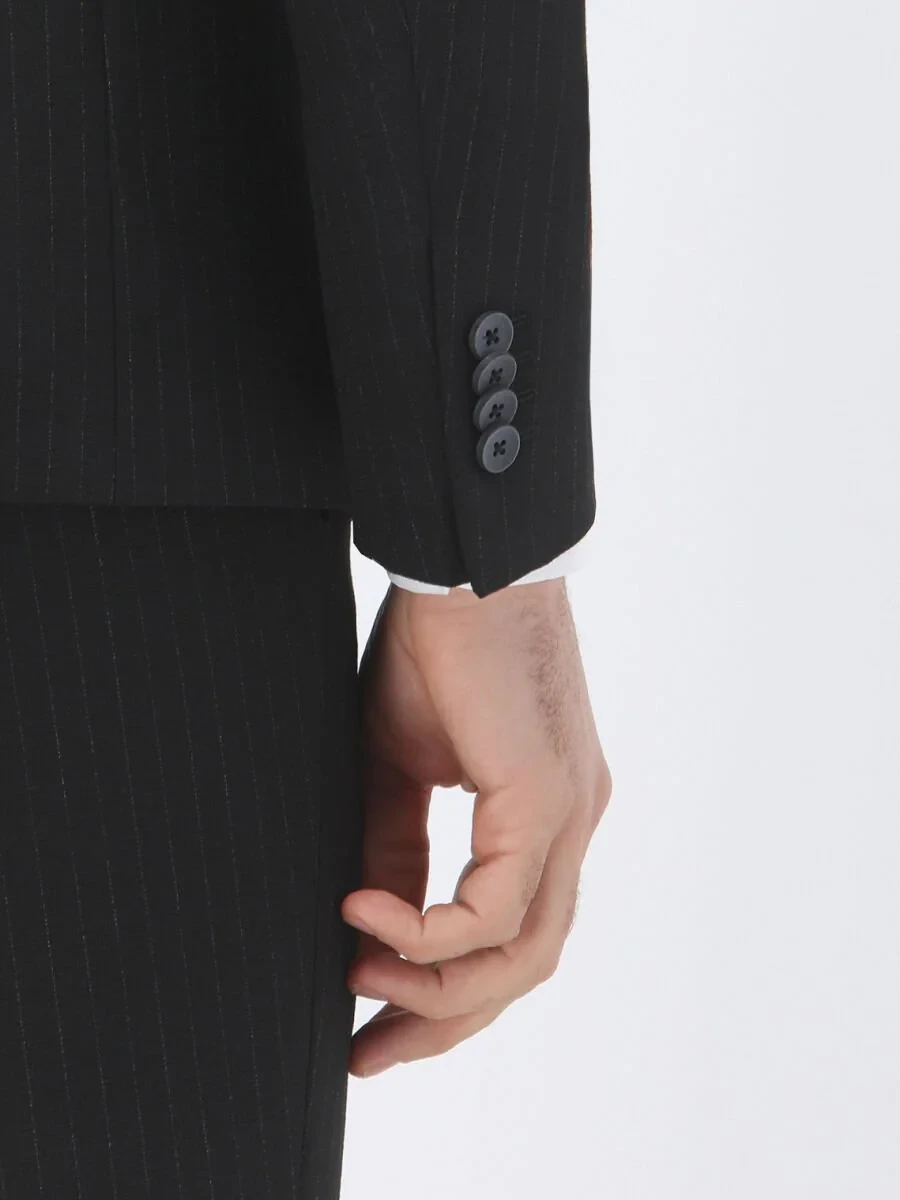 Black Striped Regular Fit Suit - 5