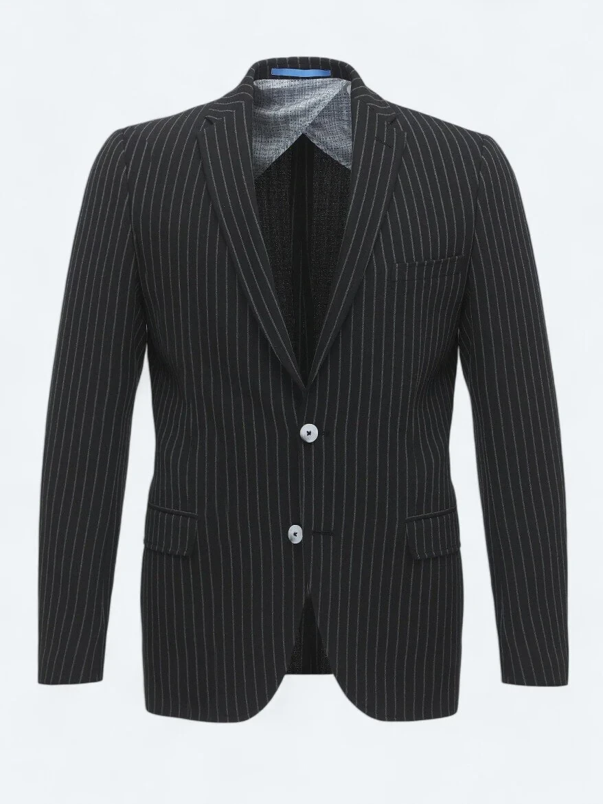 Black Striped Slim Fit Jacket - 8