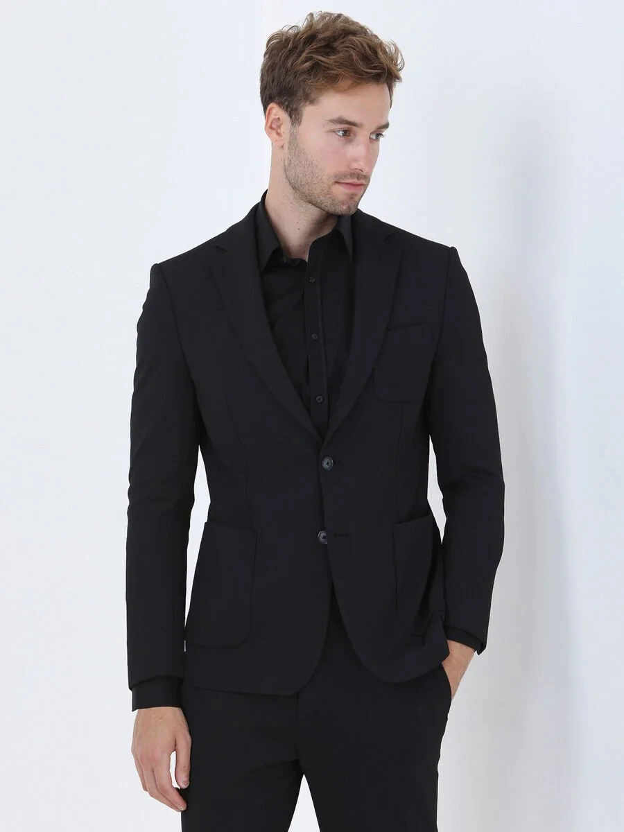 Black Striped Slim Fit Suit - 1