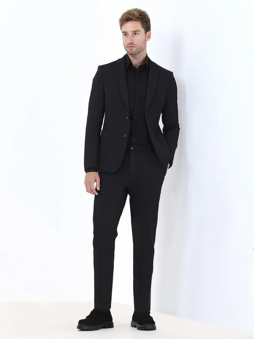 Black Striped Slim Fit Suit - 4