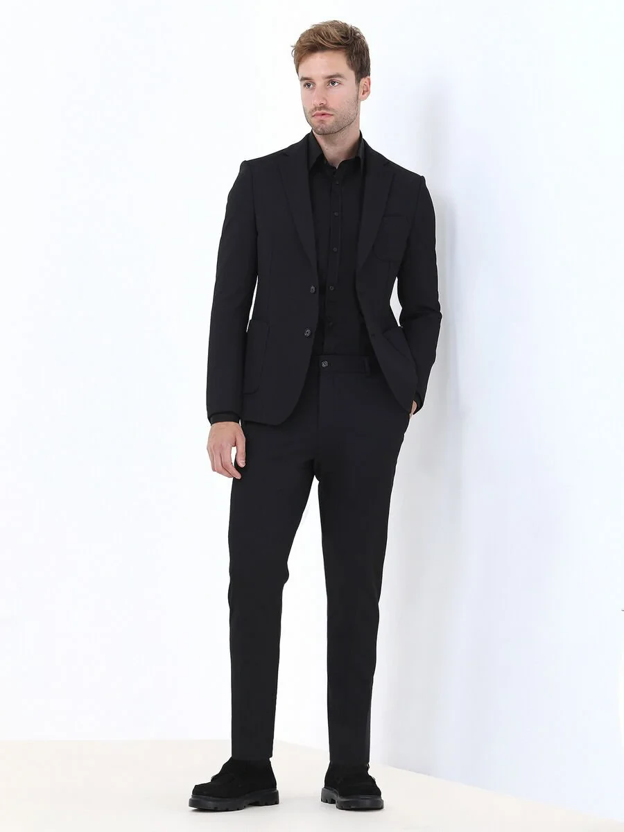 Black Striped Slim Fit Suit - 4