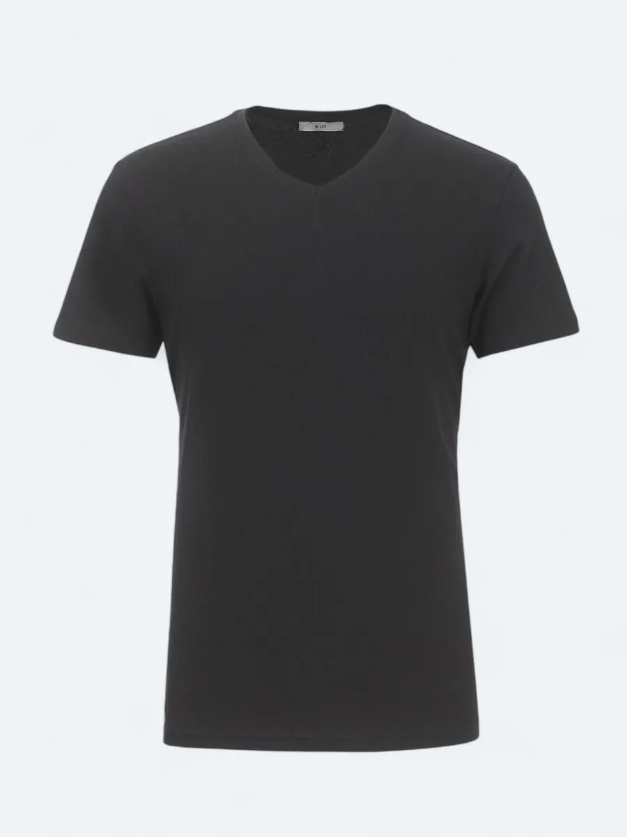 Black V-Neck Cotton Blended T-Shirt - 5