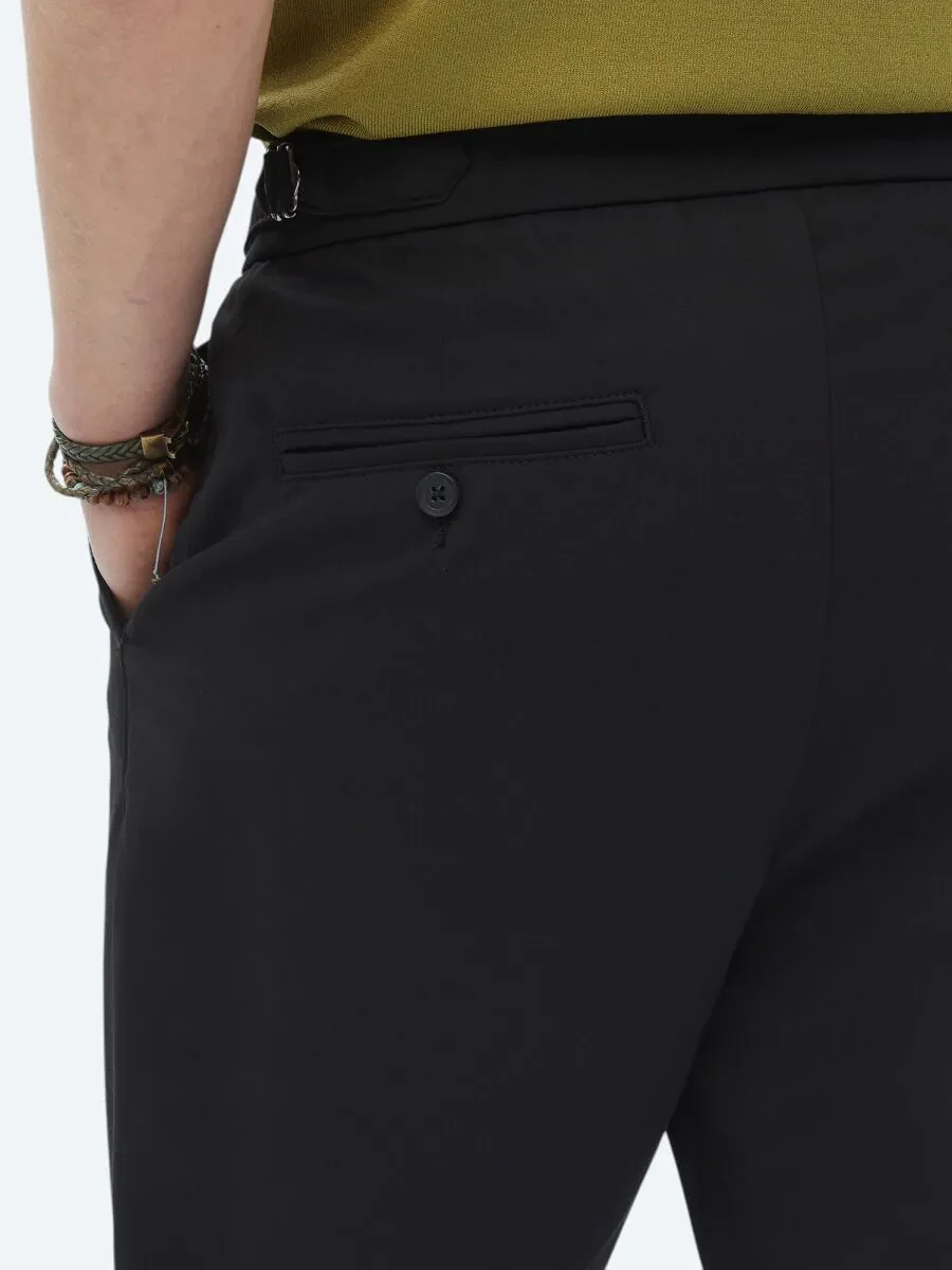 Black Weaving Carrot Fit Smart Casual Trousers - 5