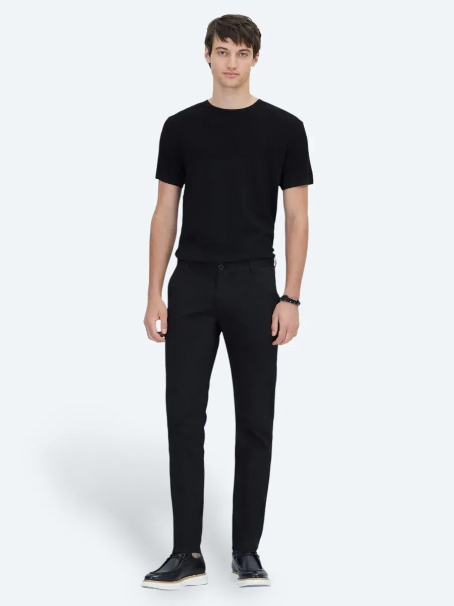 Black Weaving Casual Cotton Blended Trousers - 1