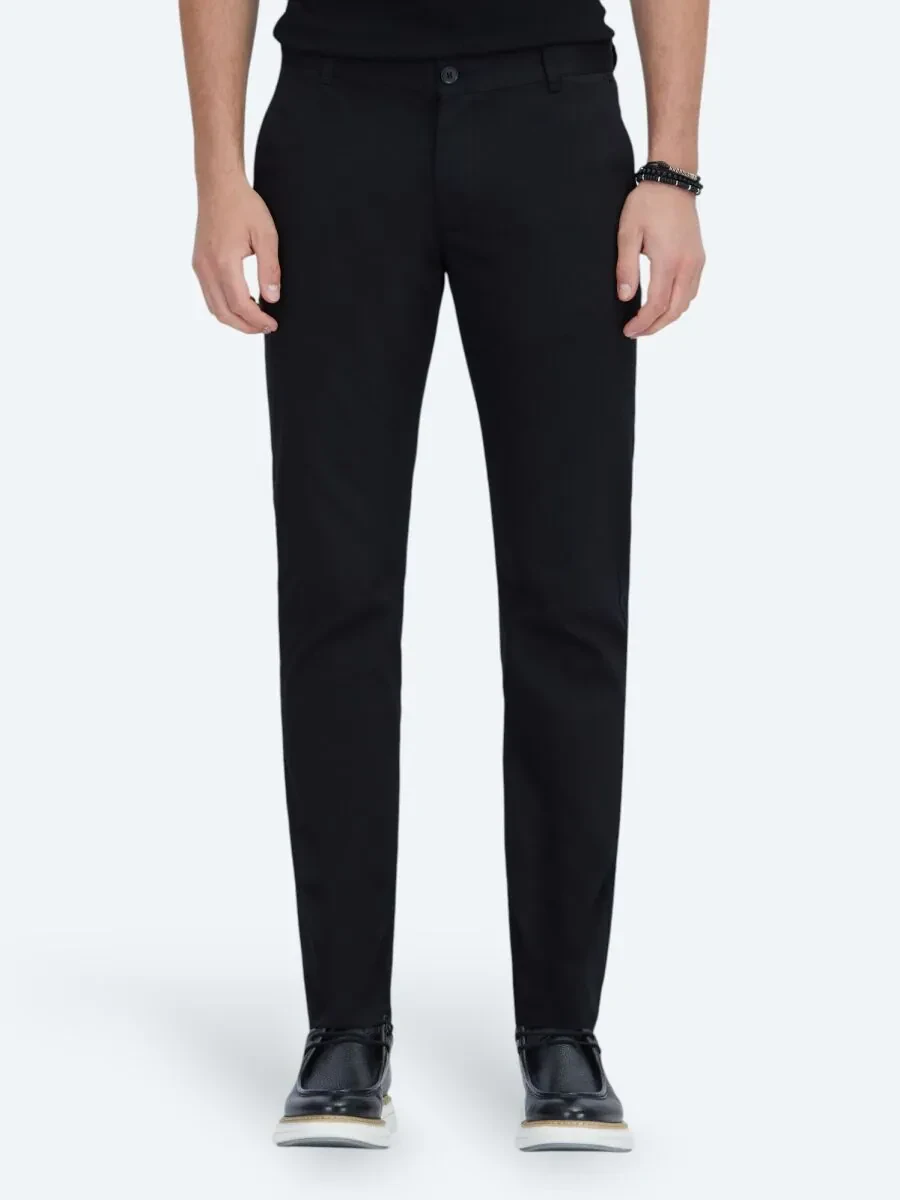 Black Weaving Casual Cotton Blended Trousers - 2