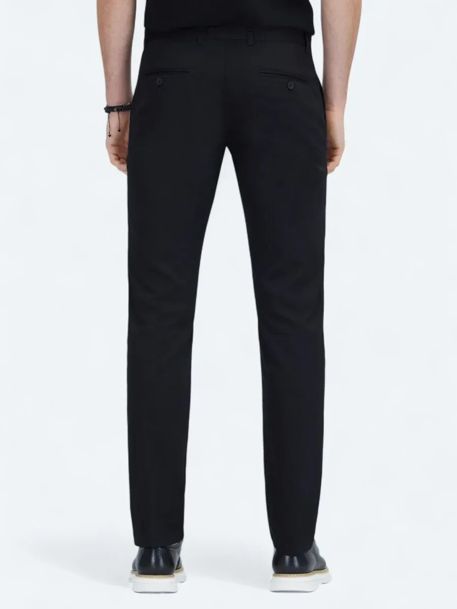 Black Weaving Casual Cotton Blended Trousers - 4