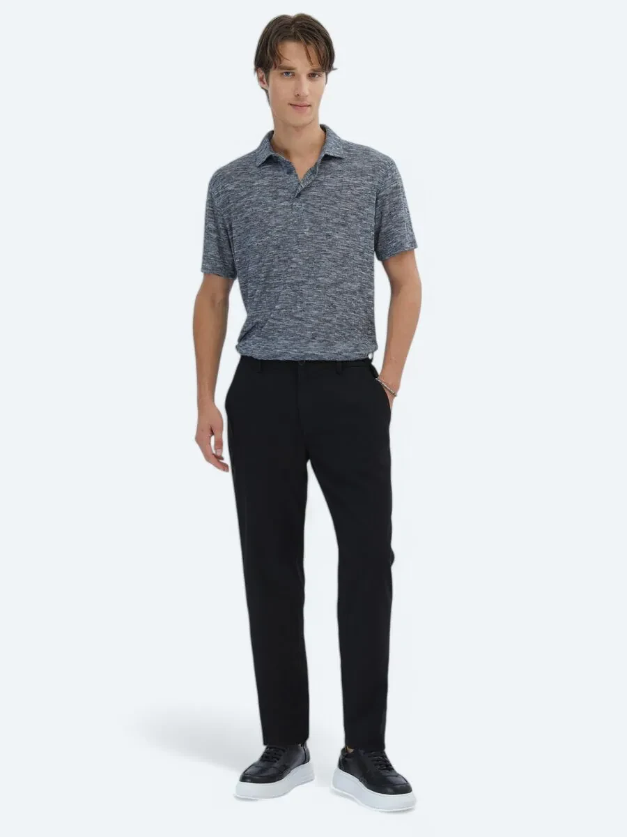 Black Weaving Casual Trousers - 1