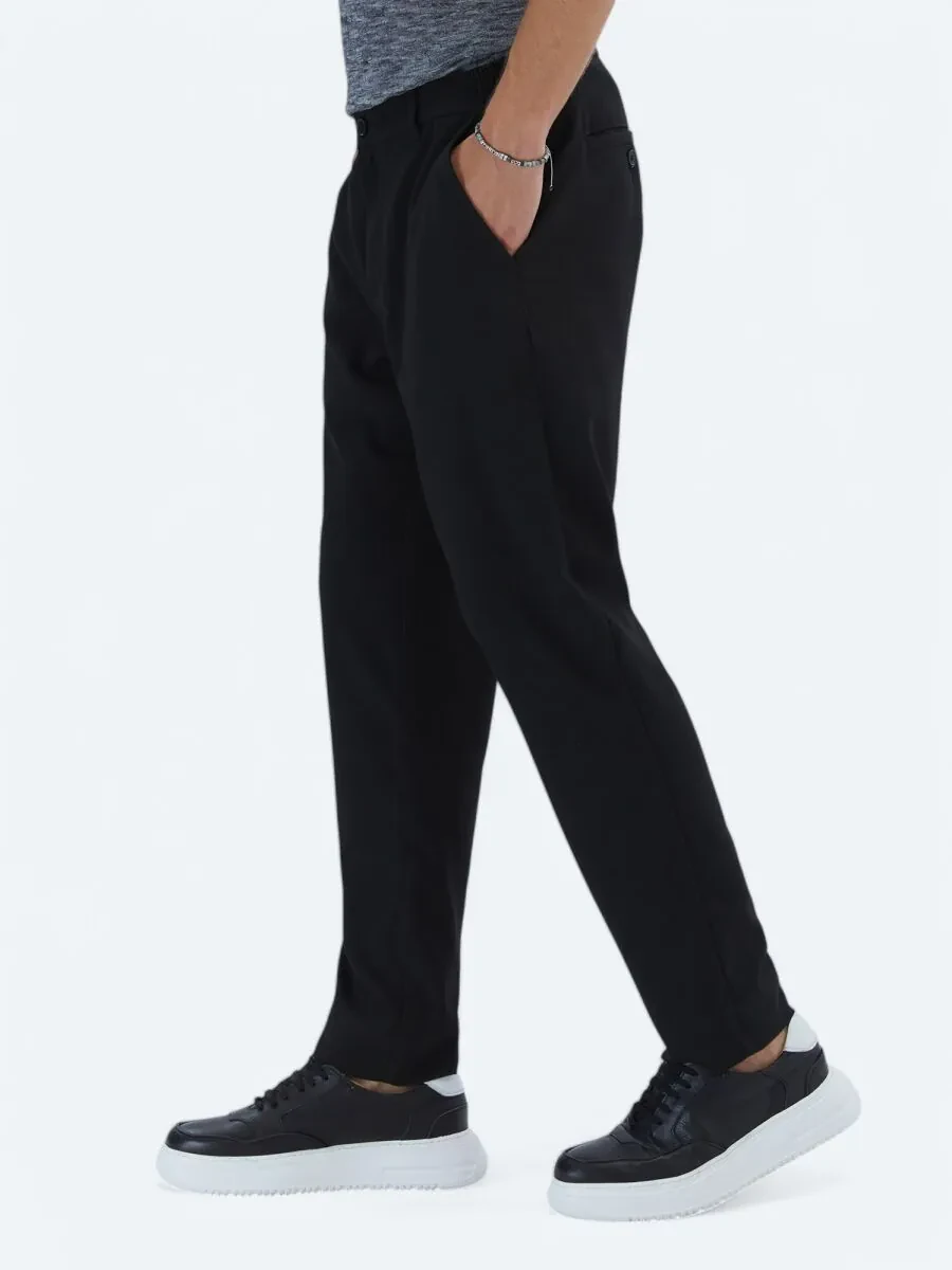 Black Weaving Casual Trousers - 3