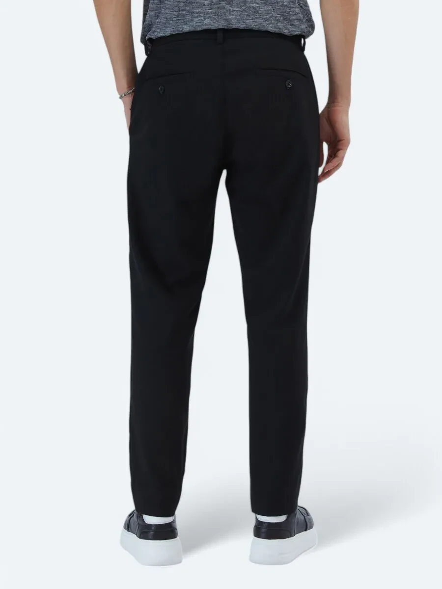 Black Weaving Casual Trousers - 5