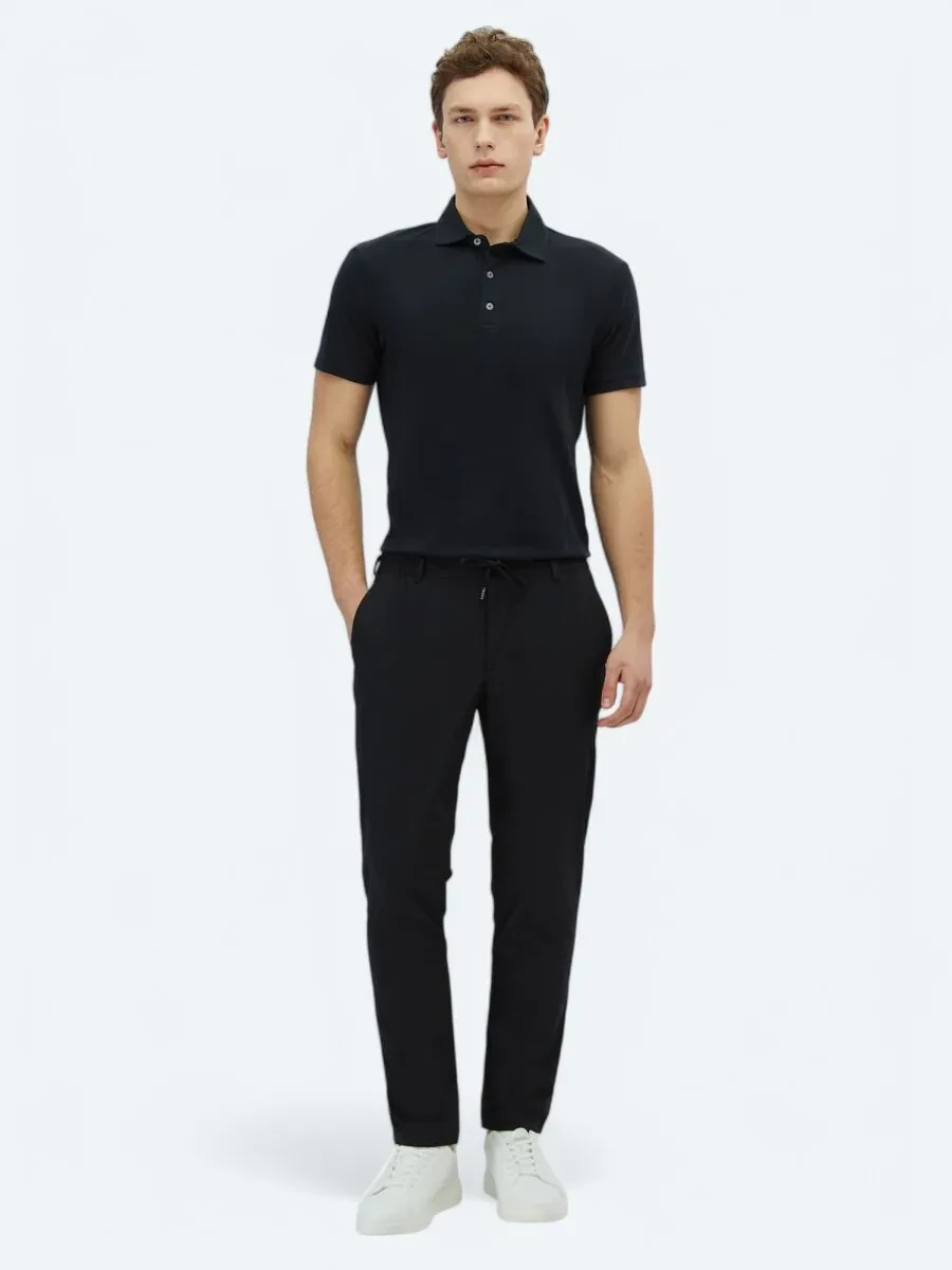 Black Weaving Casual Trousers - 1