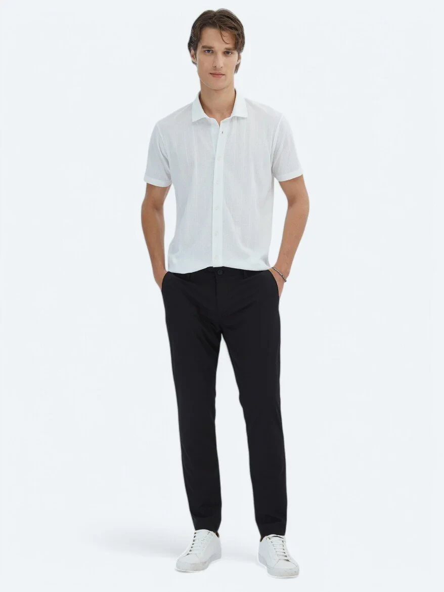 Black Weaving Casual Trousers - 1