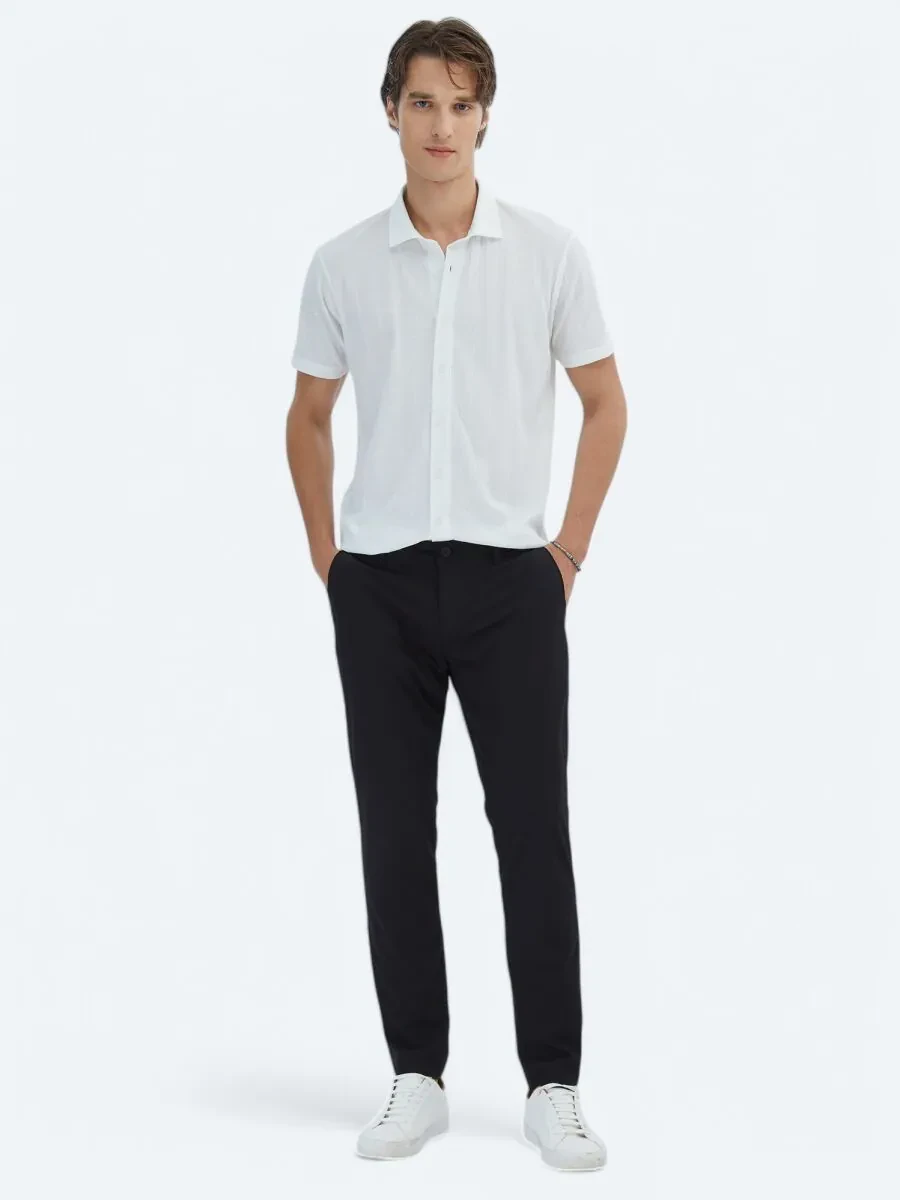 Black Weaving Casual Trousers - 1