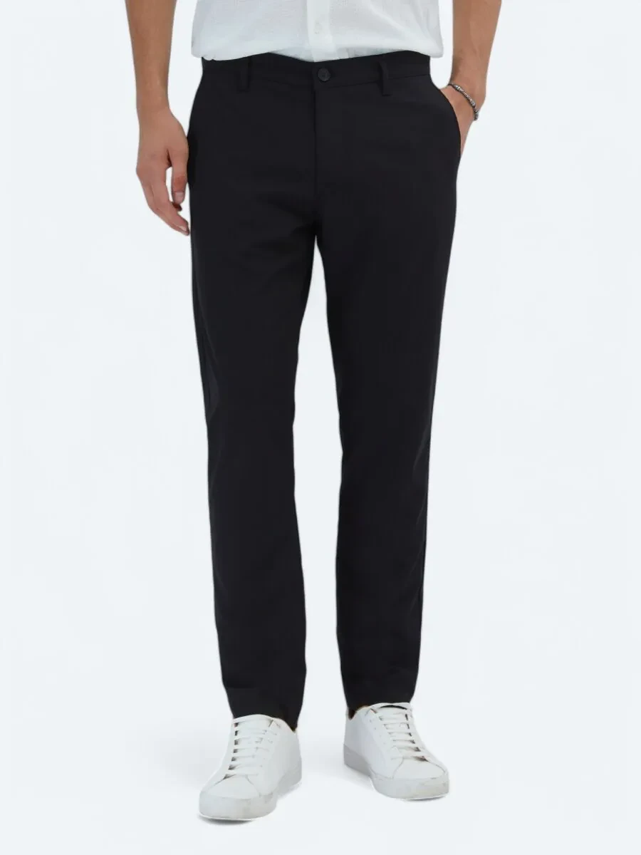 Black Weaving Casual Trousers - 2