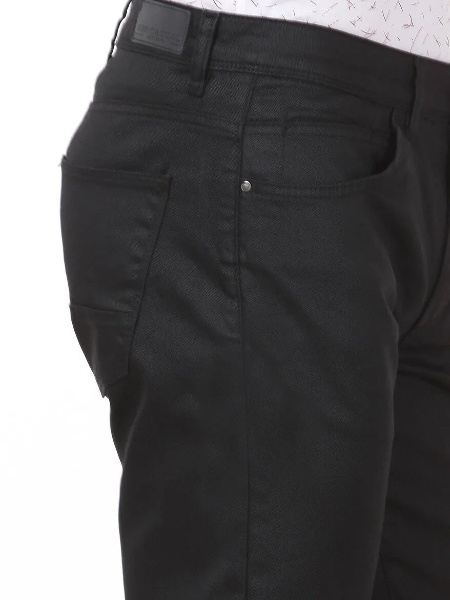 Black Weaving Fitted Fit Casual Cotton Blended Trousers - 3