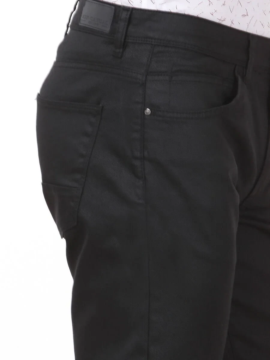 Black Weaving Fitted Fit Casual Cotton Blended Trousers - 3