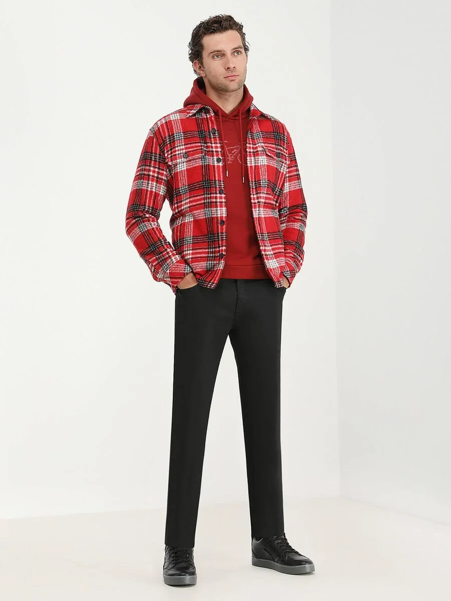 Black Weaving Fitted Fit Casual Cotton Blended Trousers - 1