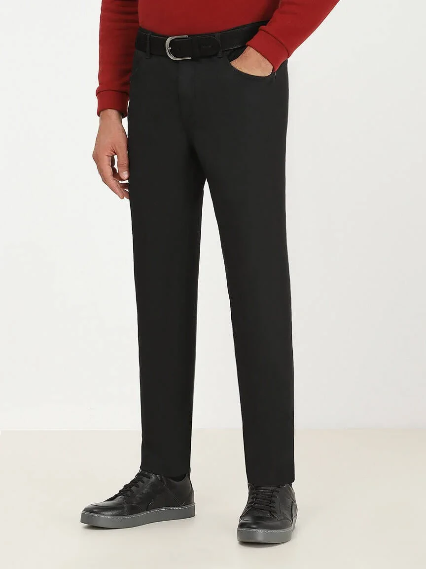 Black Weaving Fitted Fit Casual Cotton Blended Trousers - 2
