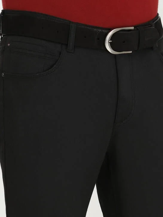 Black Weaving Fitted Fit Casual Cotton Blended Trousers - 3