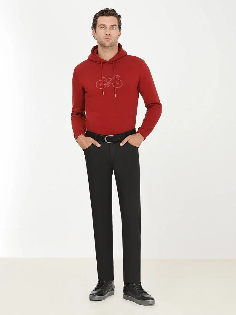 Black Weaving Fitted Fit Casual Cotton Blended Trousers 