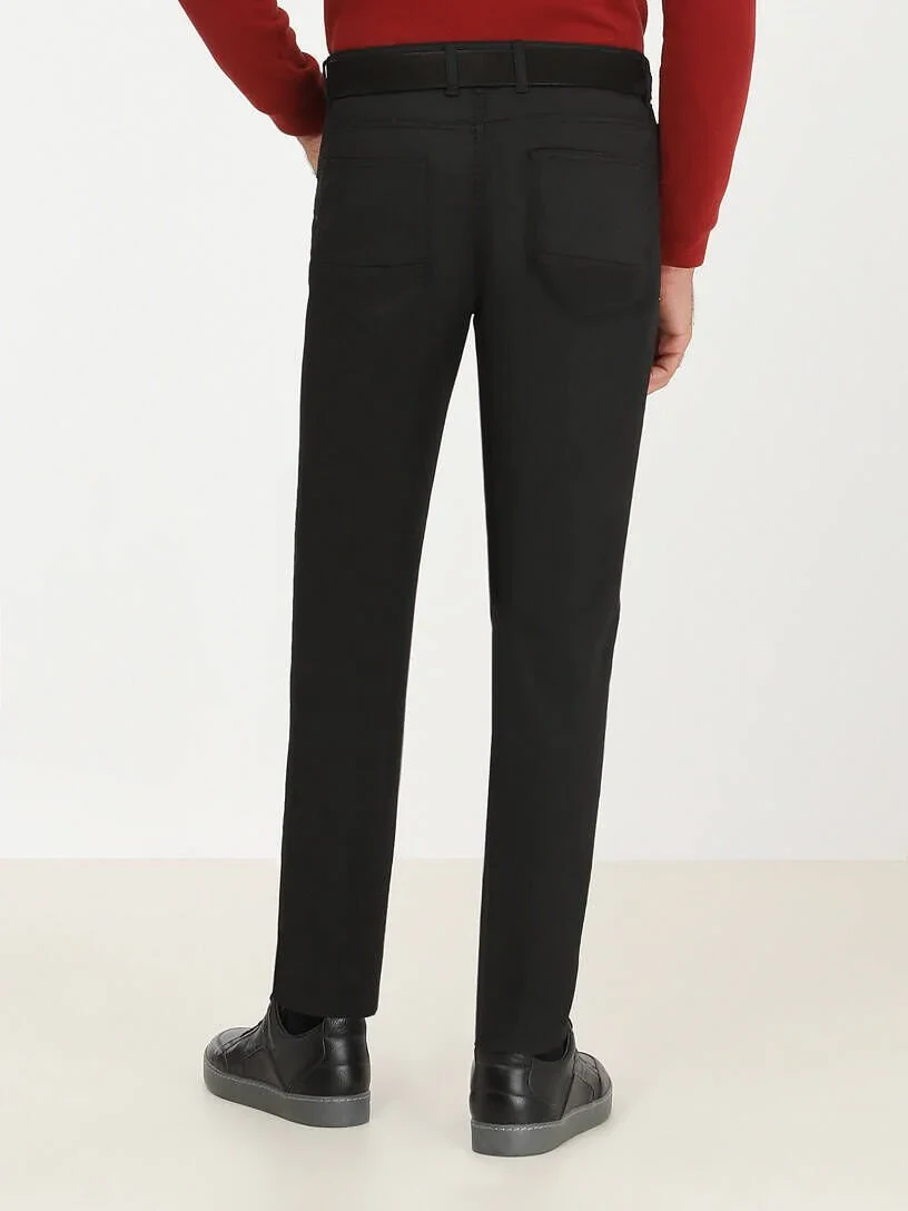 Black Weaving Fitted Fit Casual Cotton Blended Trousers - 5