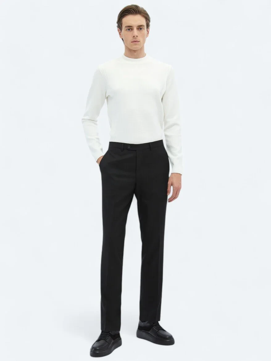 Black Weaving Fitted Fit Classical Trousers - 1