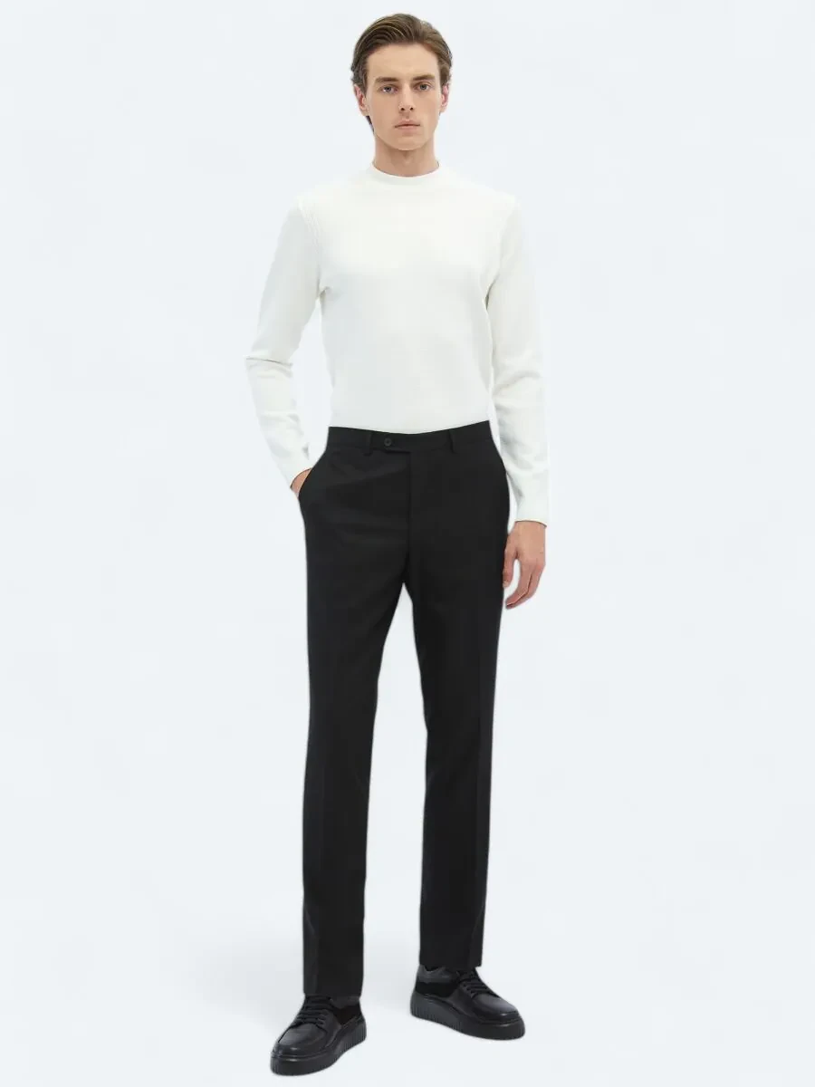 Black Weaving Fitted Fit Classical Trousers - 1