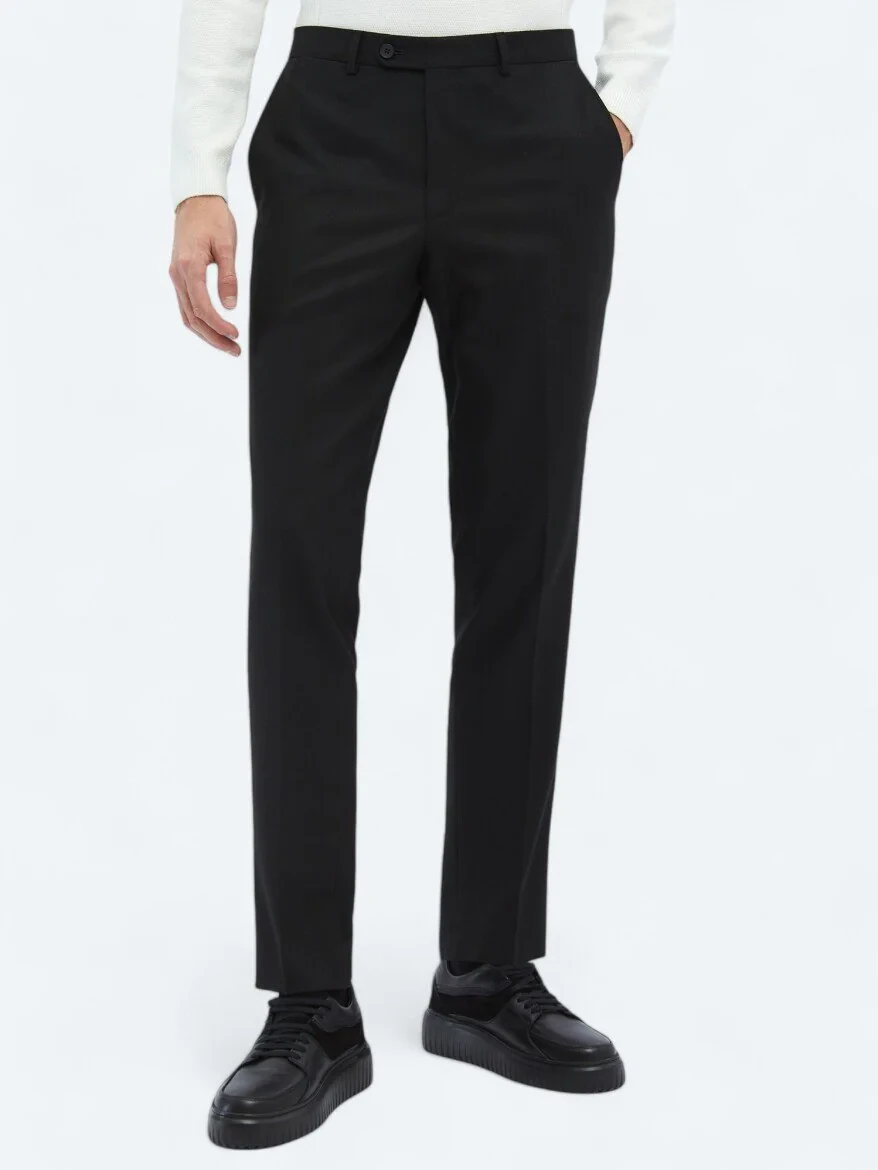 Black Weaving Fitted Fit Classical Trousers - 2