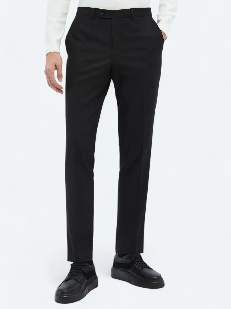 Black Weaving Fitted Fit Classical Trousers - 2