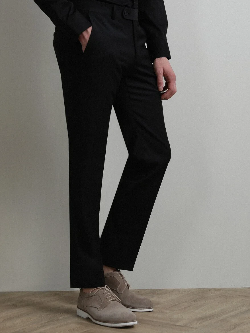 Black Weaving Fitted Fit Classical Wool Blended Trousers - 1