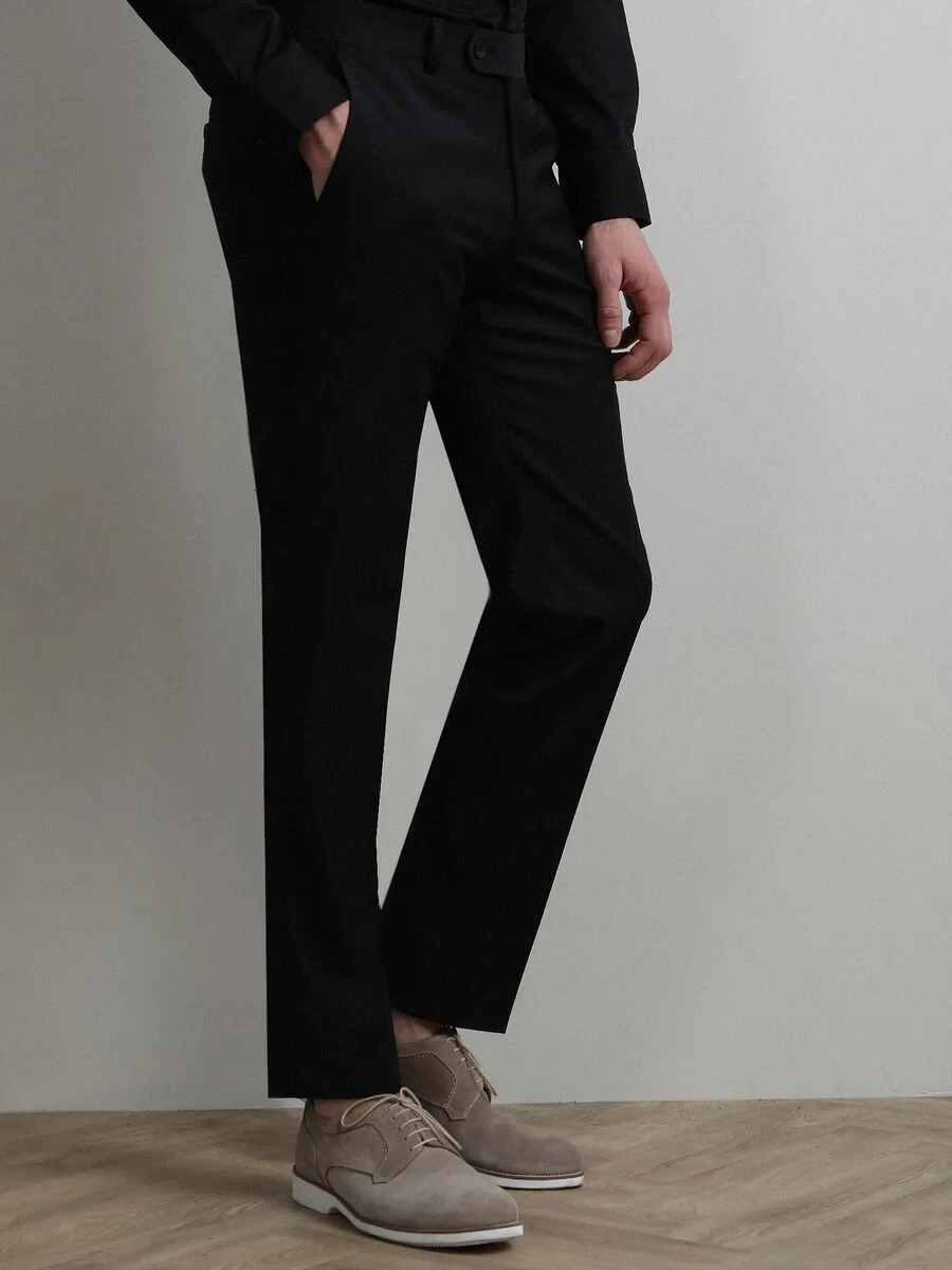 Black Weaving Fitted Fit Classical Wool Blended Trousers - 1