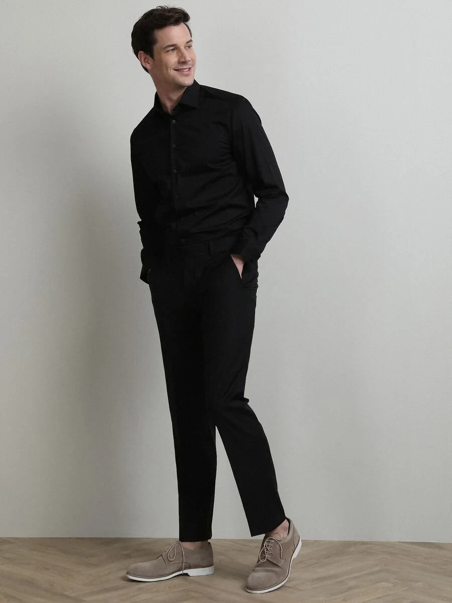 Black Weaving Fitted Fit Classical Wool Blended Trousers - 2
