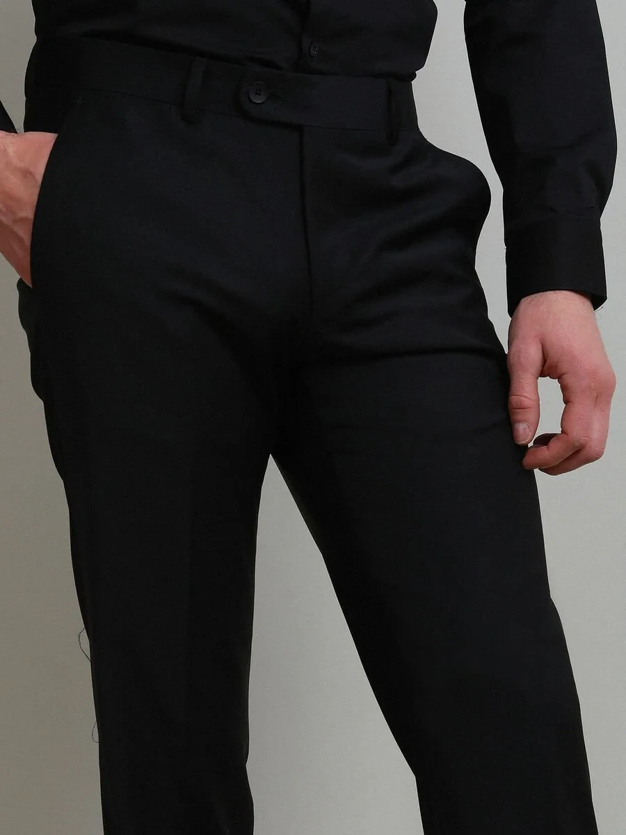 Black Weaving Fitted Fit Classical Wool Blended Trousers - 4