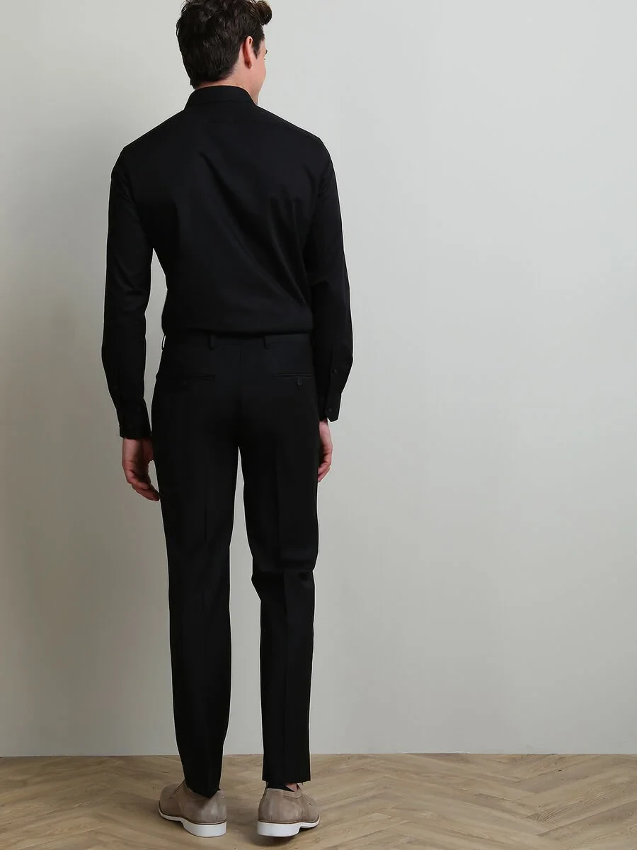 Black Weaving Fitted Fit Classical Wool Blended Trousers - 5