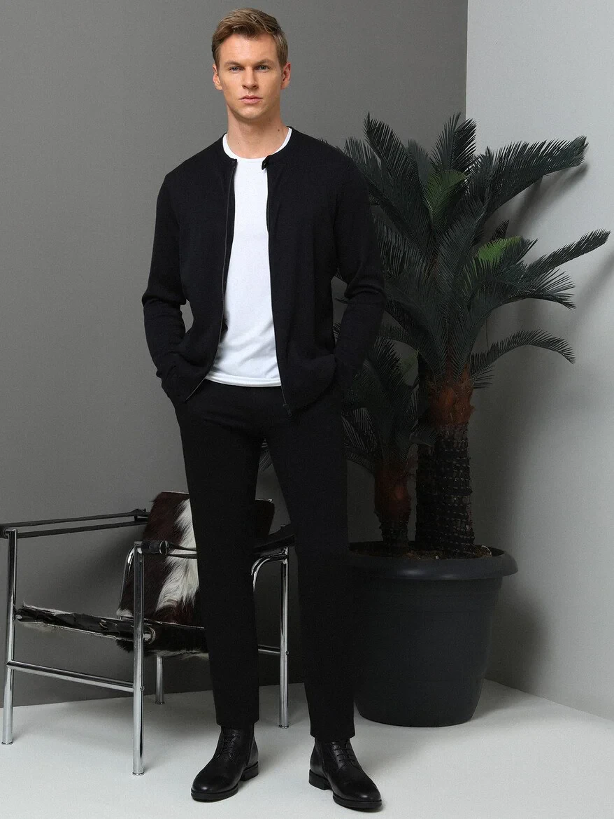 Black Weaving Fitted Fit Classical Wool Blended Trousers - 1