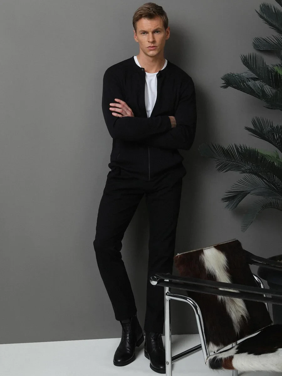 Black Weaving Fitted Fit Classical Wool Blended Trousers - 2