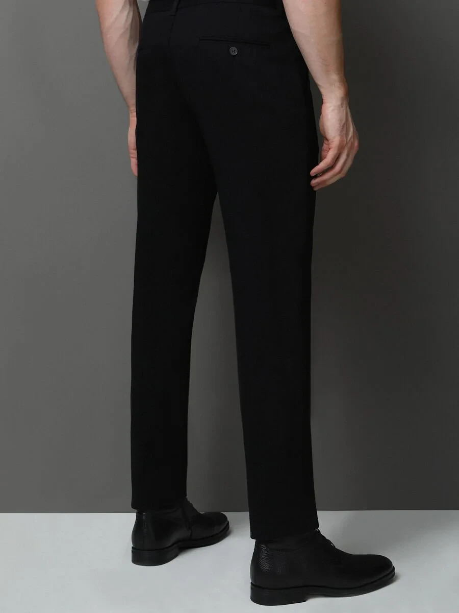 Black Weaving Fitted Fit Classical Wool Blended Trousers - 5