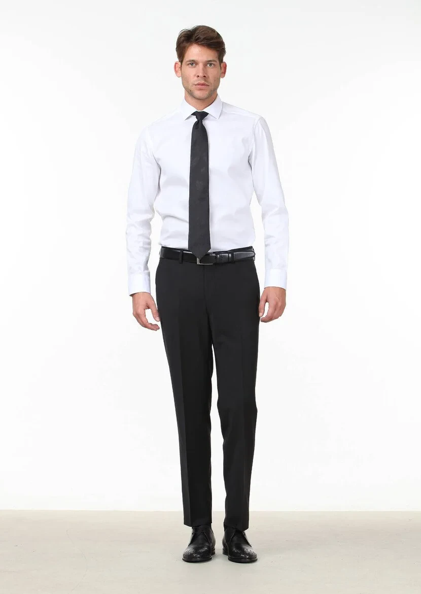 Black Weaving Fitted Fit Classical Wool Blended Trousers - 1