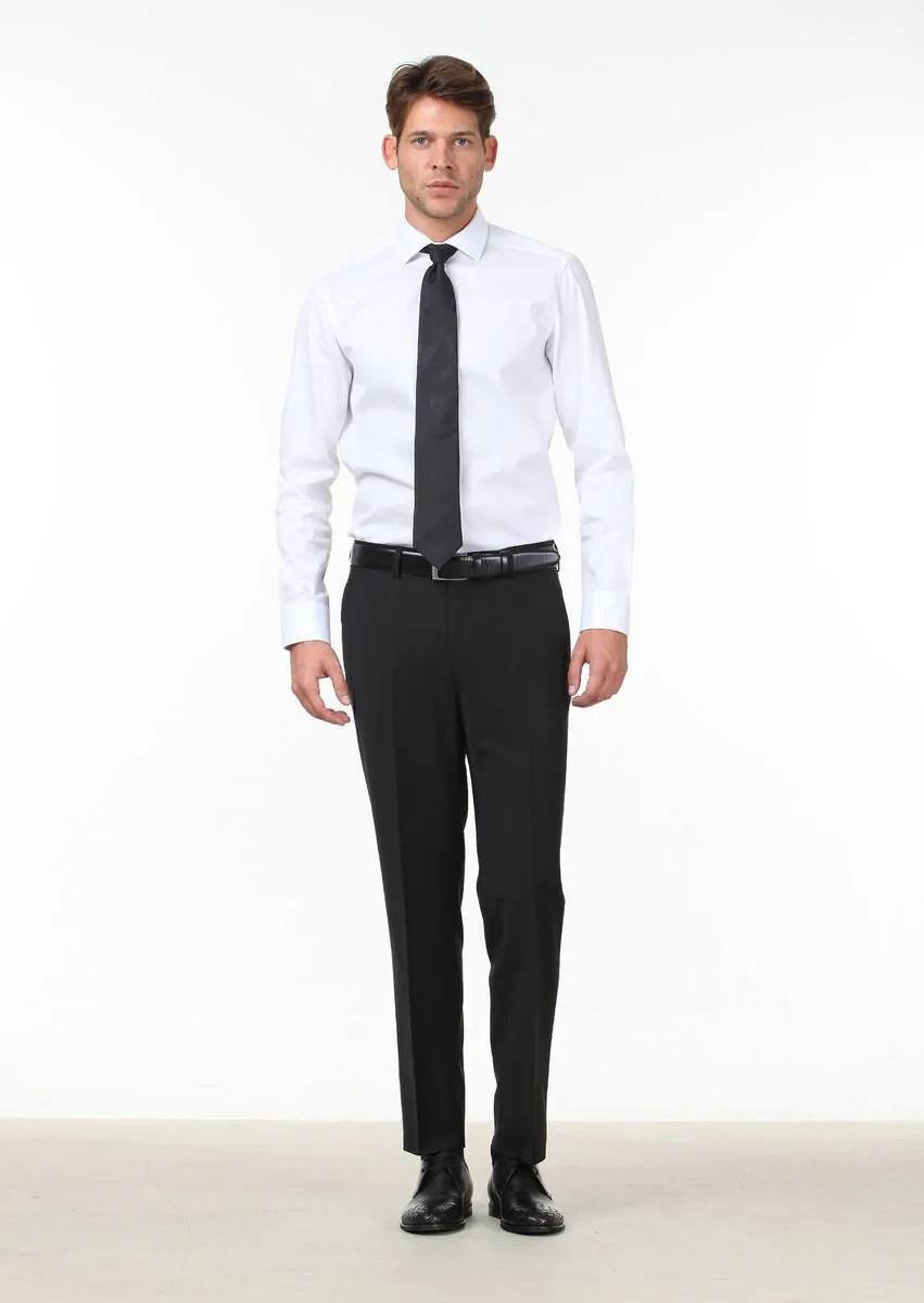 Black Weaving Fitted Fit Classical Wool Blended Trousers - 1