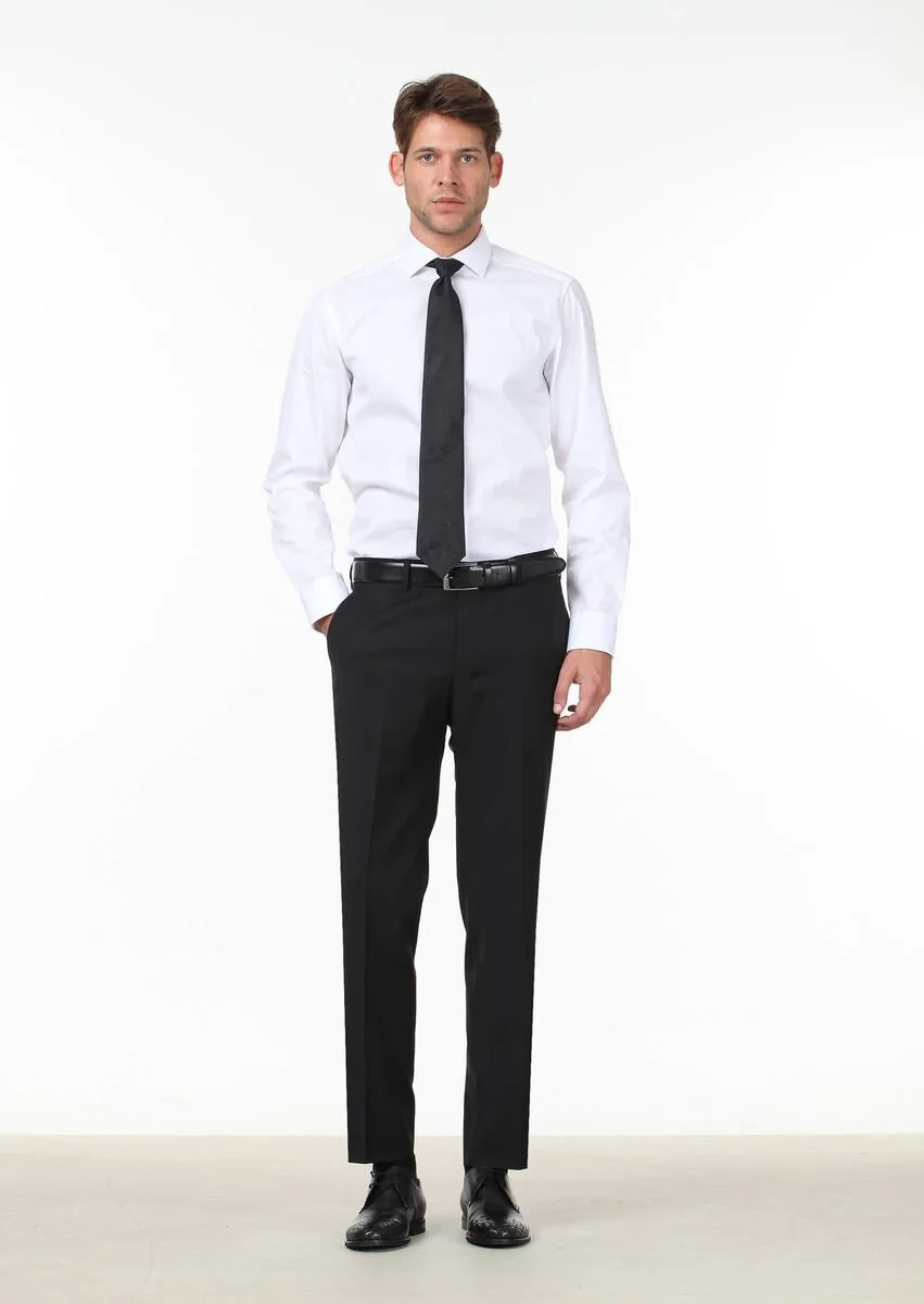 Black Weaving Fitted Fit Classical Wool Blended Trousers - 2