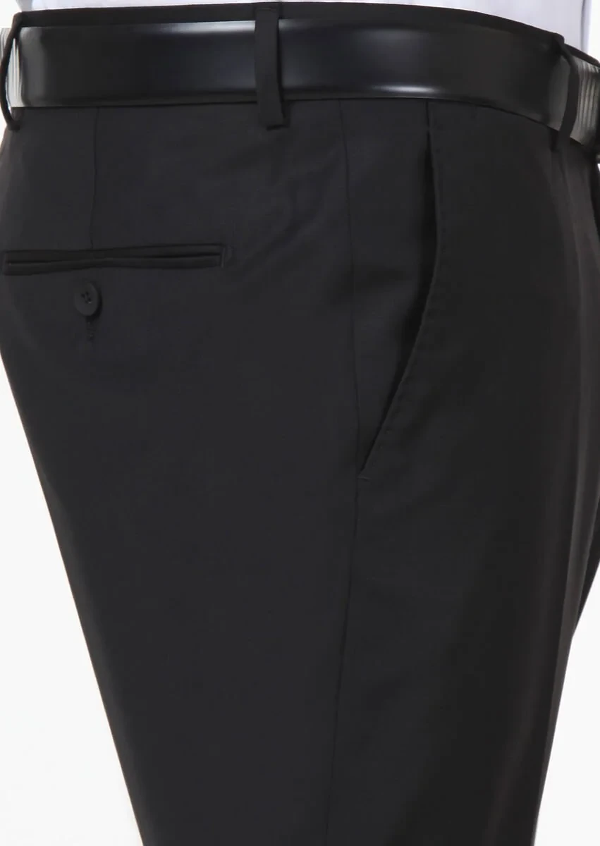 Black Weaving Fitted Fit Classical Wool Blended Trousers - 3