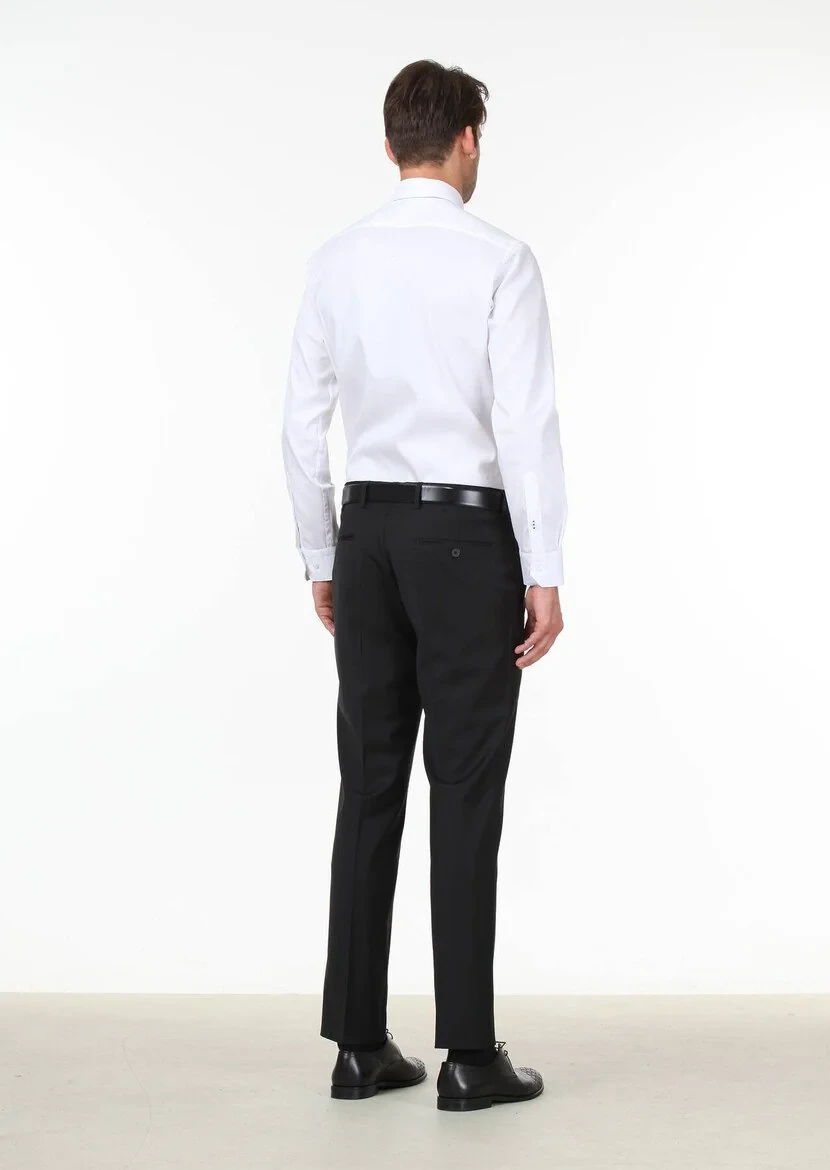 Black Weaving Fitted Fit Classical Wool Blended Trousers 