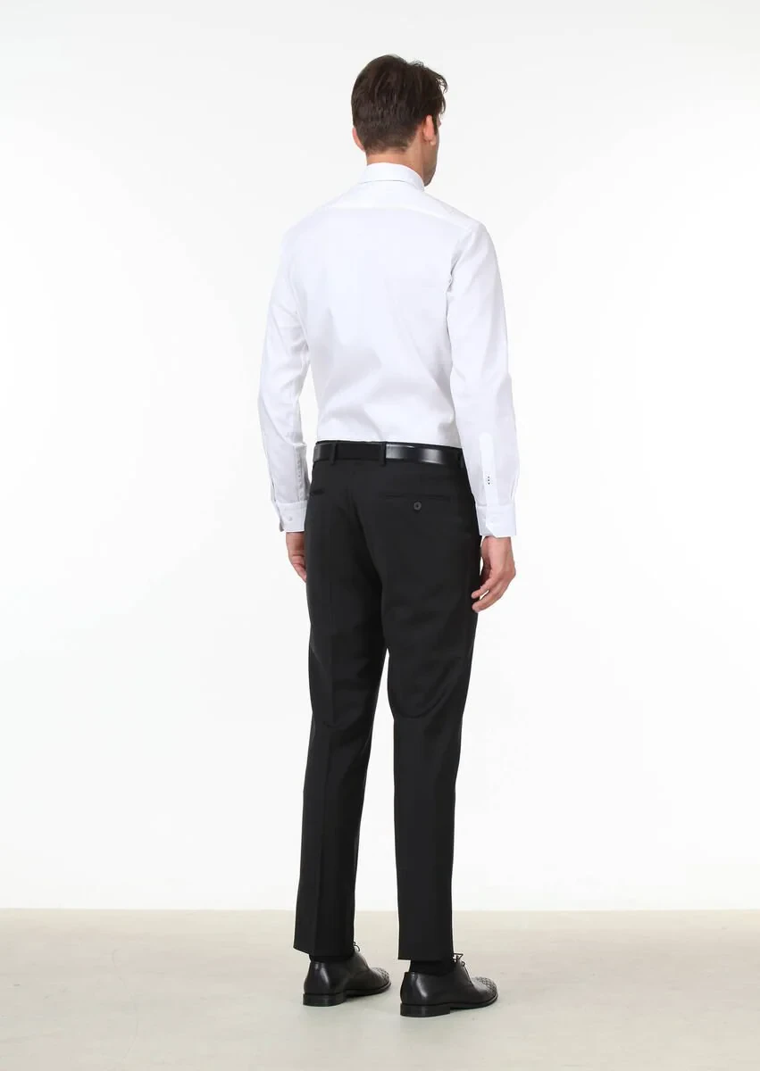Black Weaving Fitted Fit Classical Wool Blended Trousers - 4