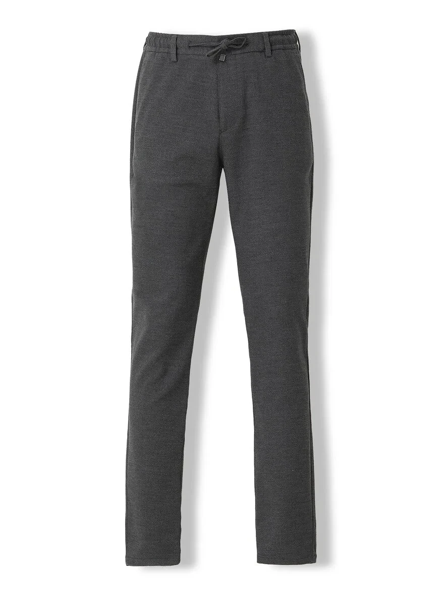 Black Weaving Jogging Fit Casual Cotton Blended Trousers - 6