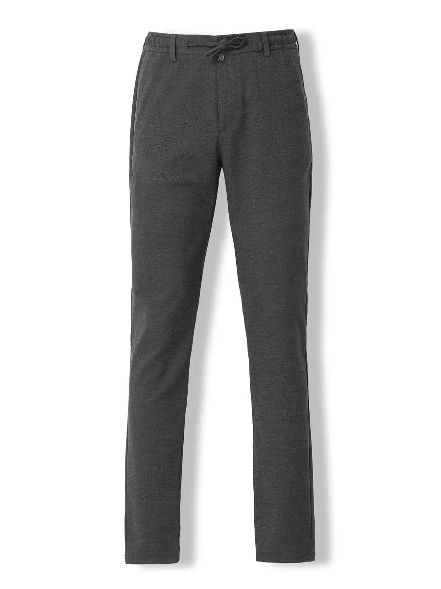 Black Weaving Jogging Fit Casual Cotton Blended Trousers - 6
