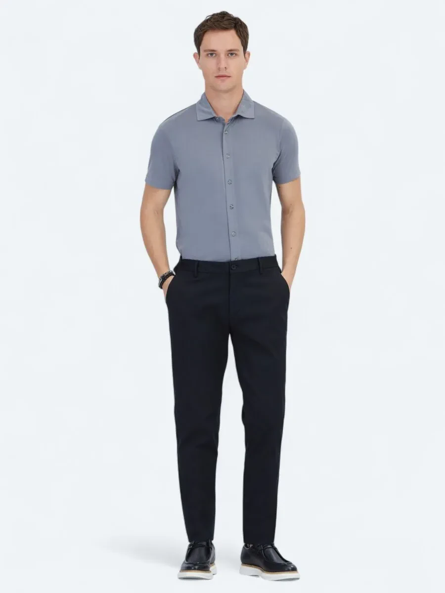 Black Weaving Jogging Fit Casual Cotton Blended Trousers - 1