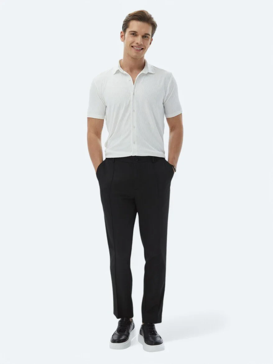 Black Weaving Jogging Fit Casual Trousers - 1