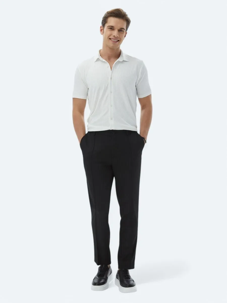 Black Weaving Jogging Fit Casual Trousers - 1