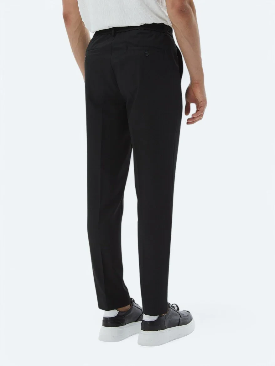 Black Weaving Jogging Fit Casual Trousers - 6