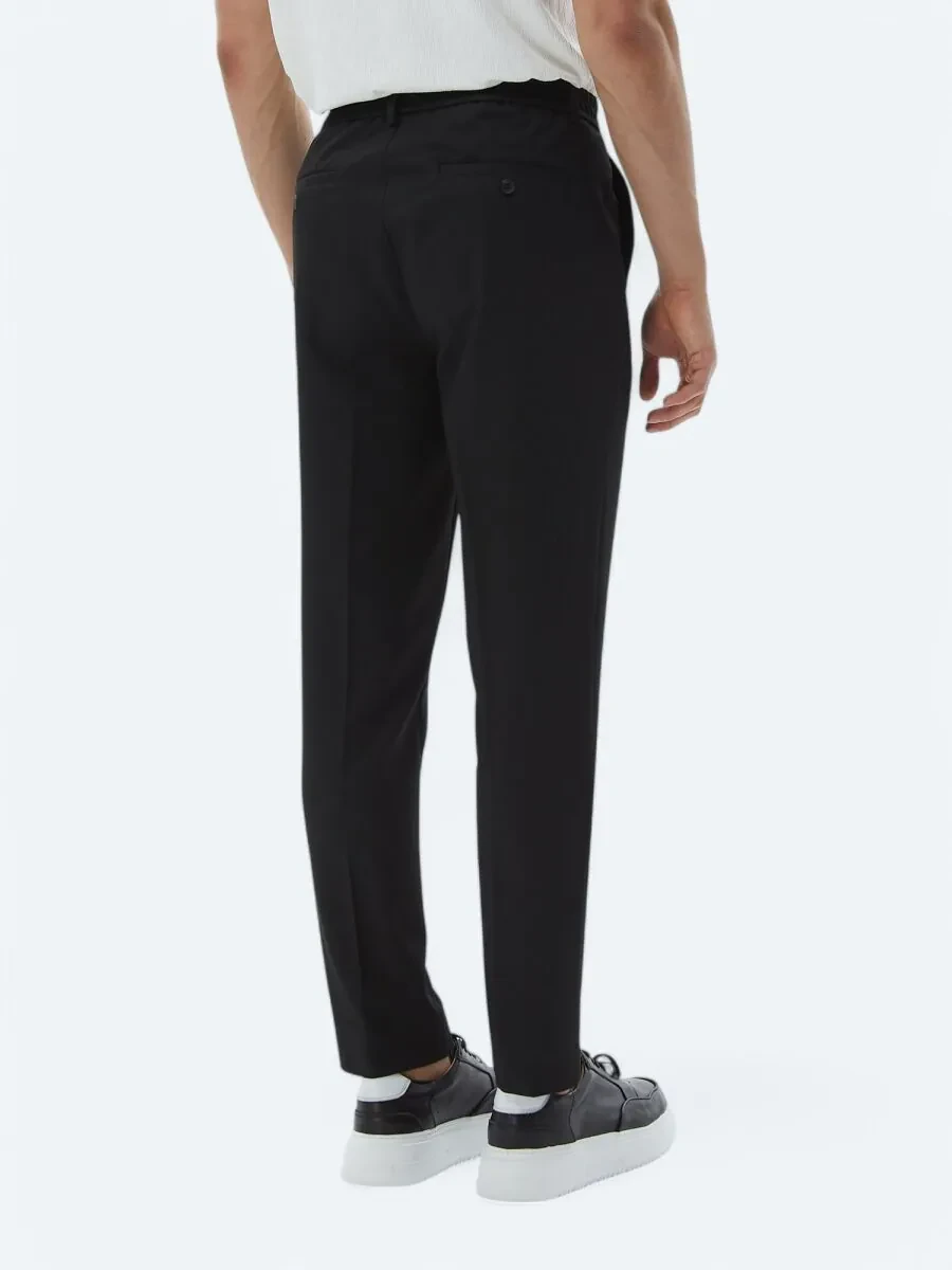 Black Weaving Jogging Fit Casual Trousers - 6